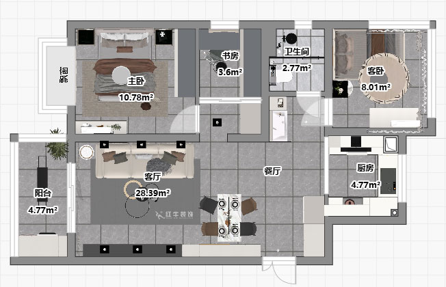 吴波｜中交锦致1-1004（北区）-83㎡-现代风格｜3室2厅1卫｜旧房装修｜定制家｜全包11